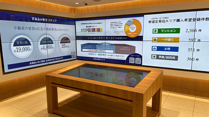 グランジオ武蔵野の店頭パネル＆デジタルサイネージ